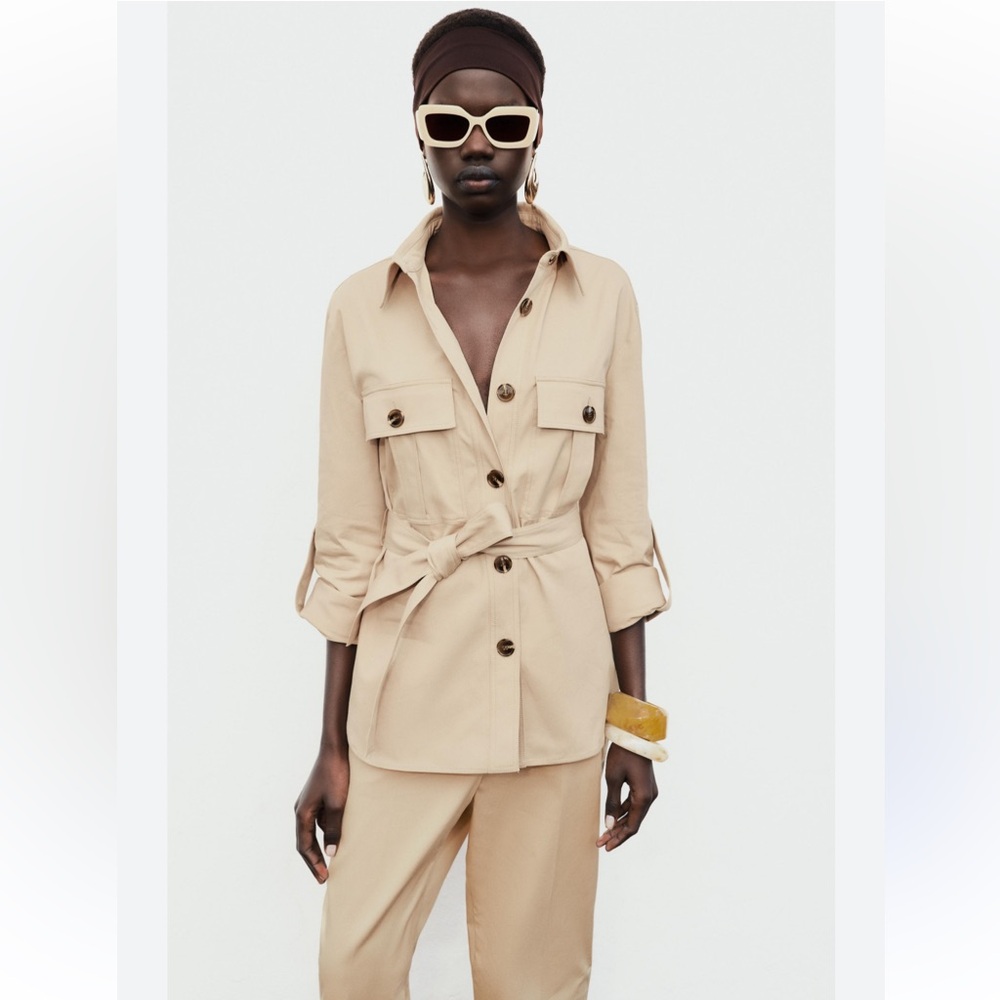 NWT Zara Women's Tan Belted Jacket - Picture 2 of 13